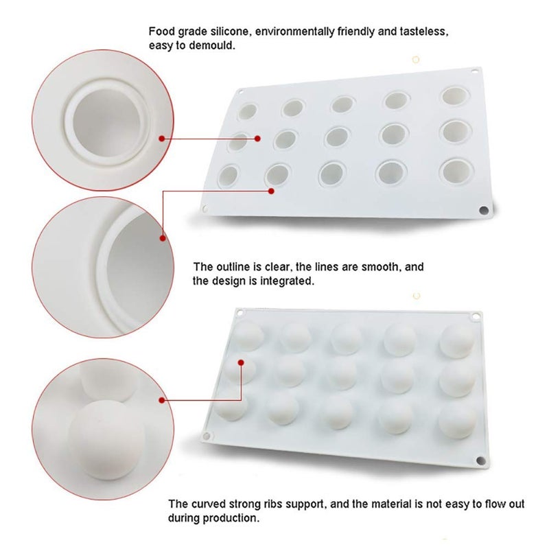 OCPO KITCHEN Mini Truffles Silicone Mold for Baking Candy, Chocolate, Cake Decoration Mold, Non-Stick & Easy Release, 3D Mini Ball Shape (15-Cavity) - Image 3